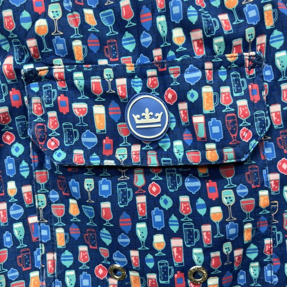 Peter Millar Swim‎ Trunks Blue Cocktail Glass Print Men 2XL XXL Beach Pool Y2K